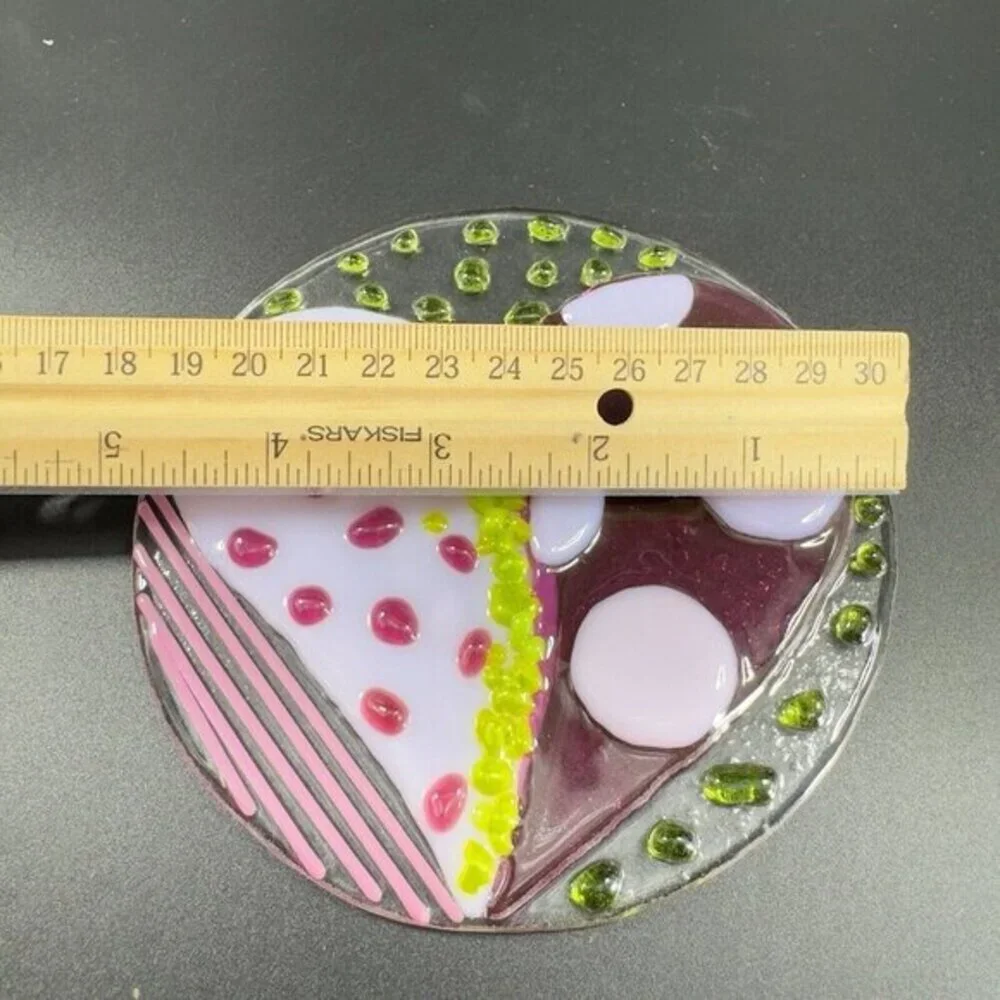 Anne Nye Fused Art Glass Fused Multicolored Round Glass Plate Dish Hand Made VTG